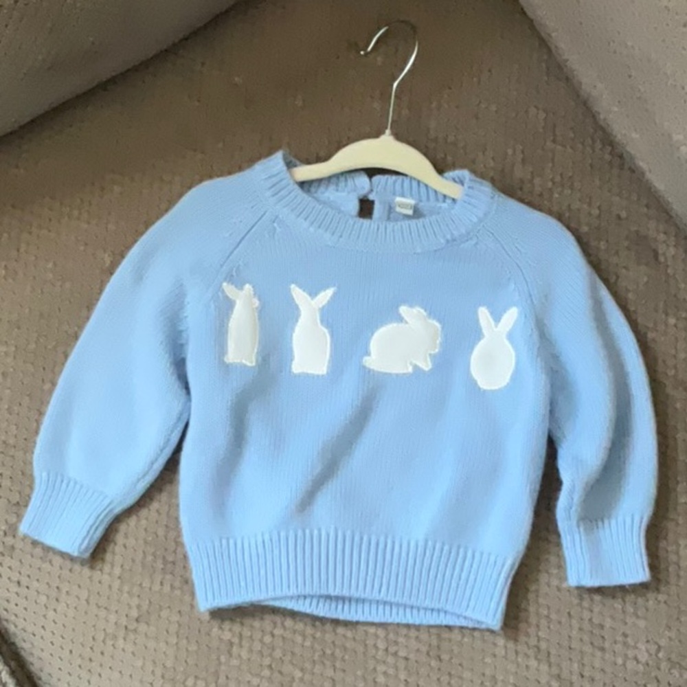 Blue Sweater with White Bunny Design